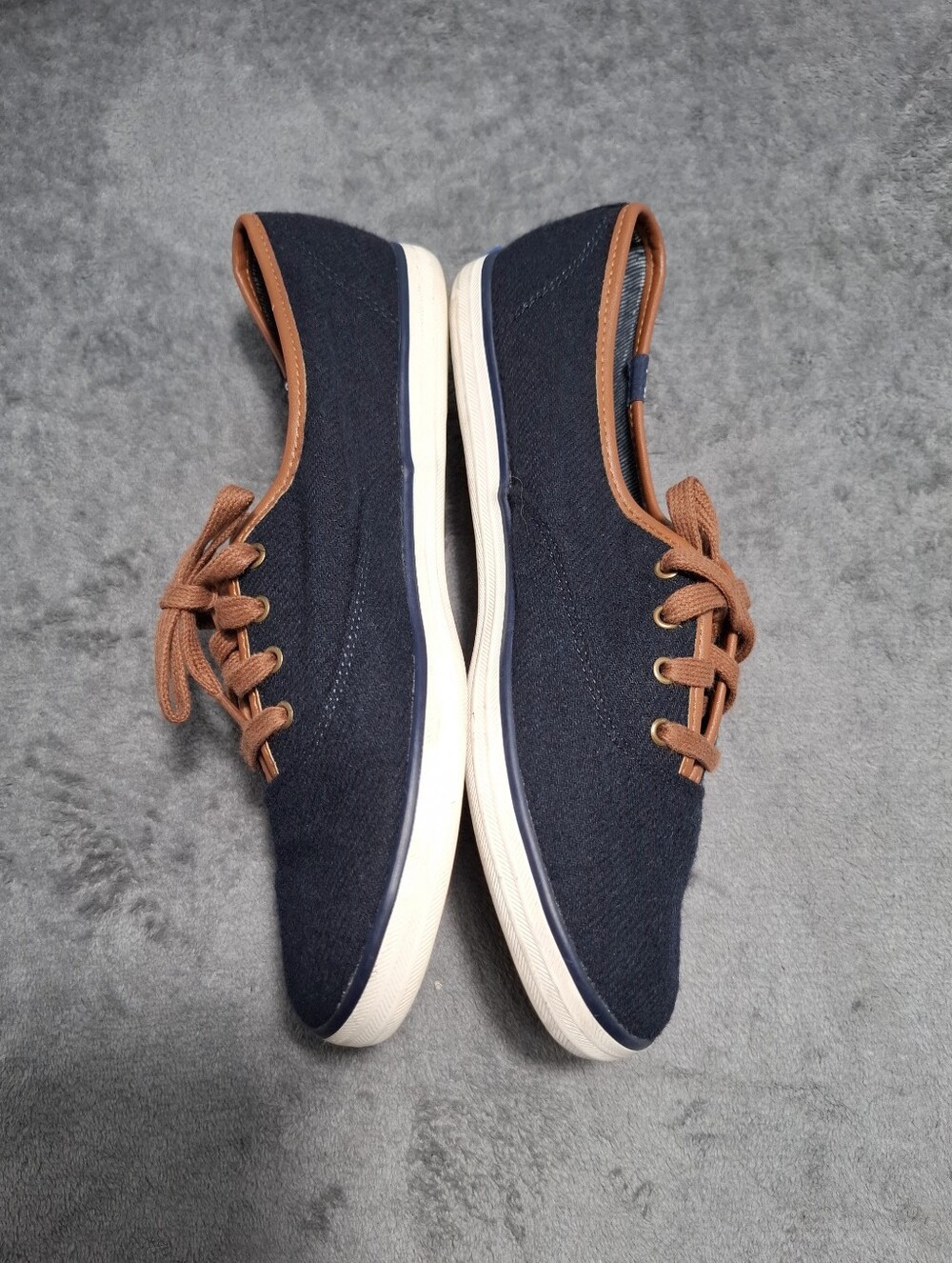 Keds Champion Canvas Shoes Size 9.5 Navy Blue Tan Wool Blend Low Top Sneakers - Picture 6 of 14